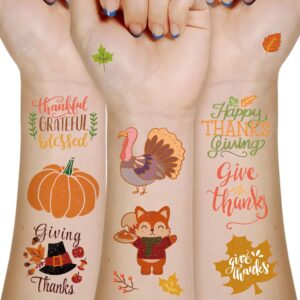 300+ Thanksgiving Day Glitter Tattoos Stickers Party Favors - Turkey Day Happy Fall Give Thanks Supplies Decorations