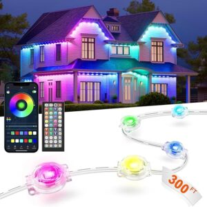 Permanent Outdoor Lights,Smart Eave Light RGB Color-Changing LED House Lighting with App & Remote, Christmas Light Effects, IP67 Weatherproof Outdoor Lights for Holidays & Christmas Decorations, 300FT